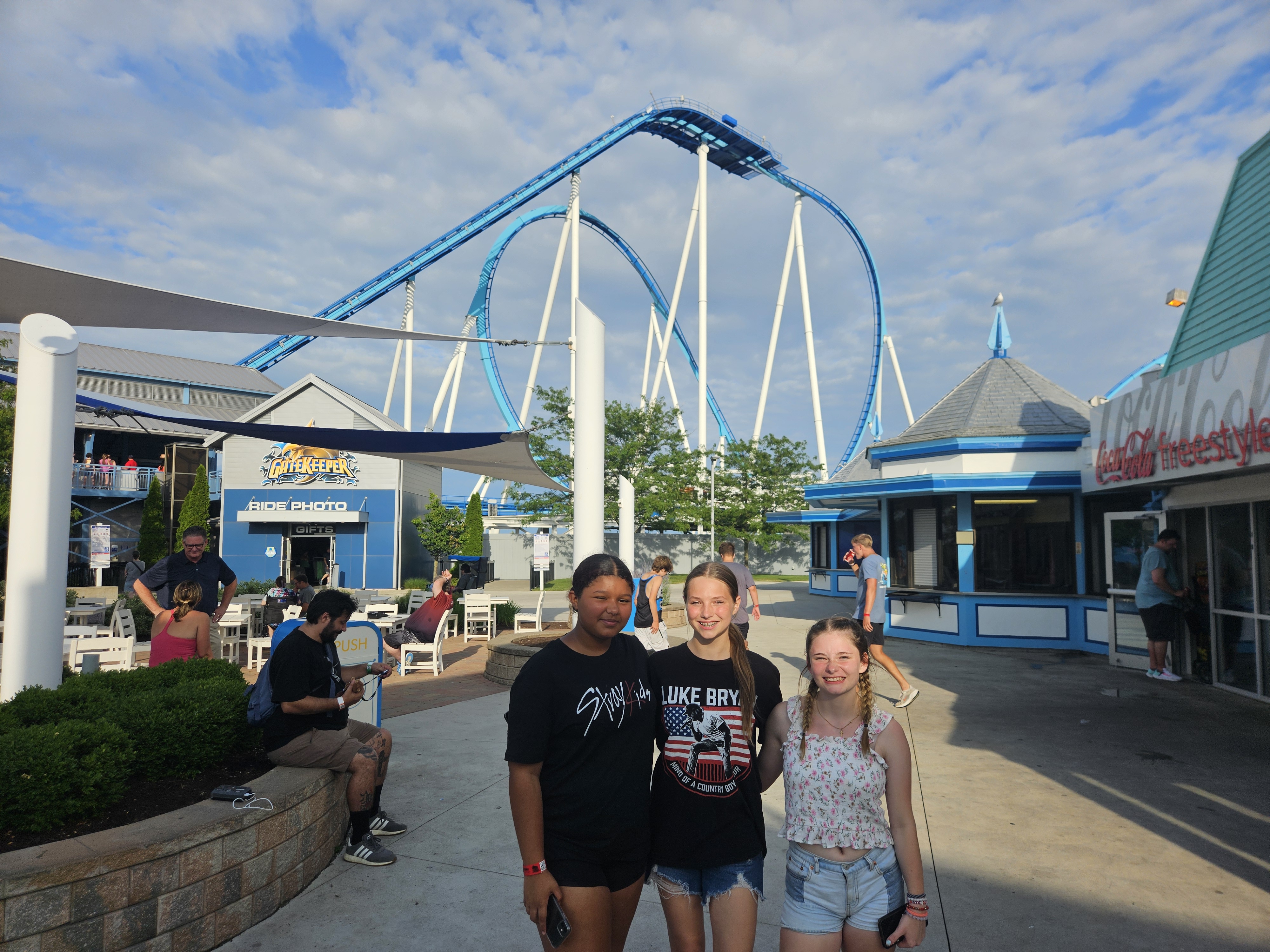Students in front of roller coaster