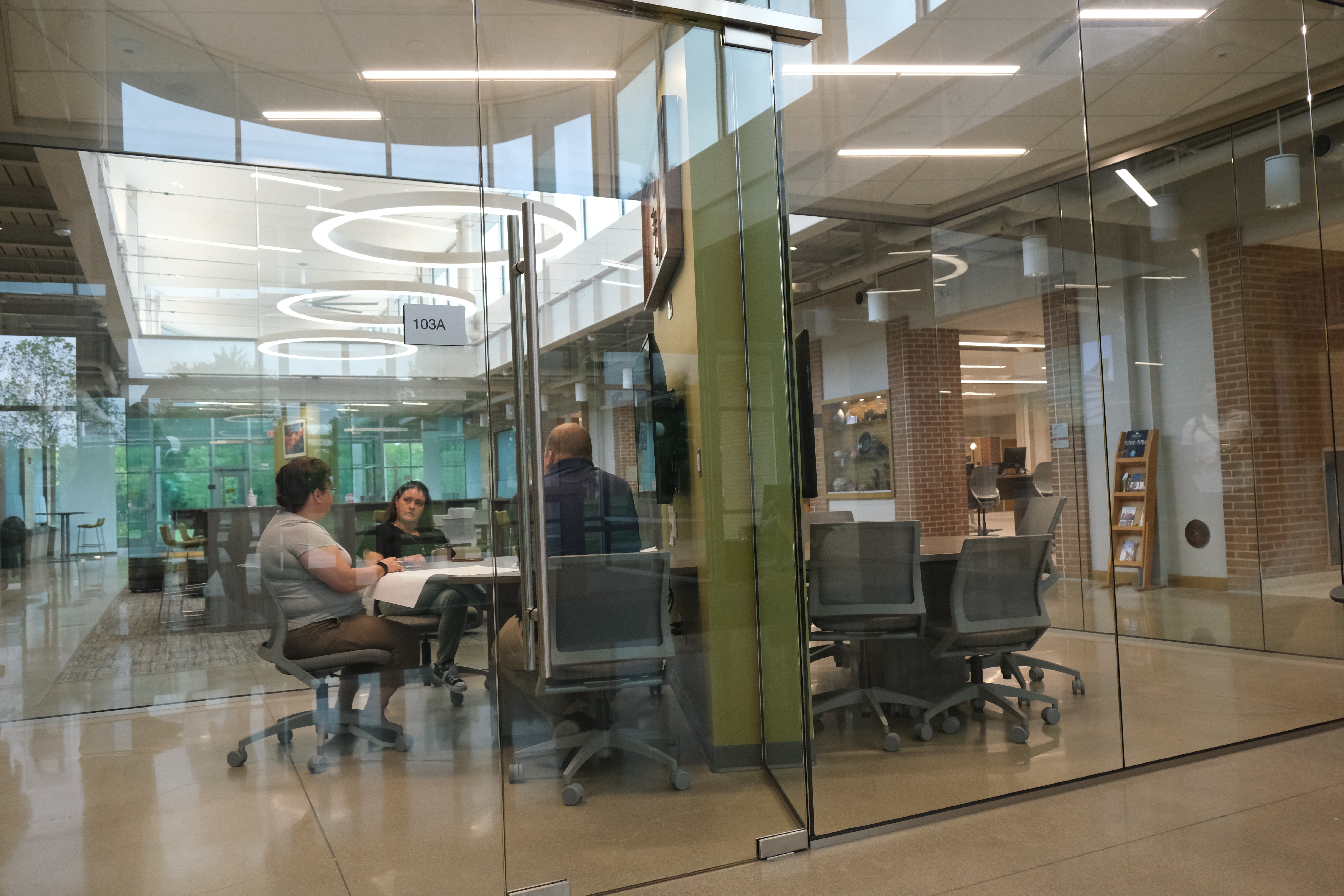Students in a study area of Founders Hall