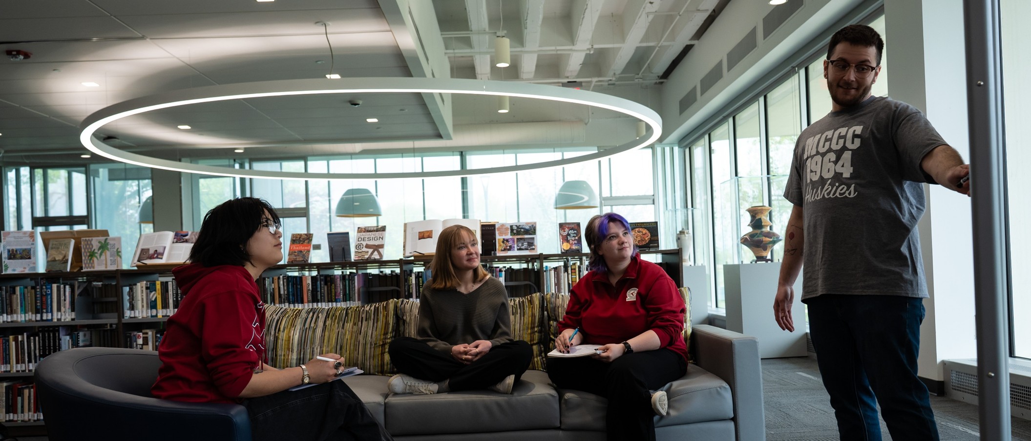 students studying in library
