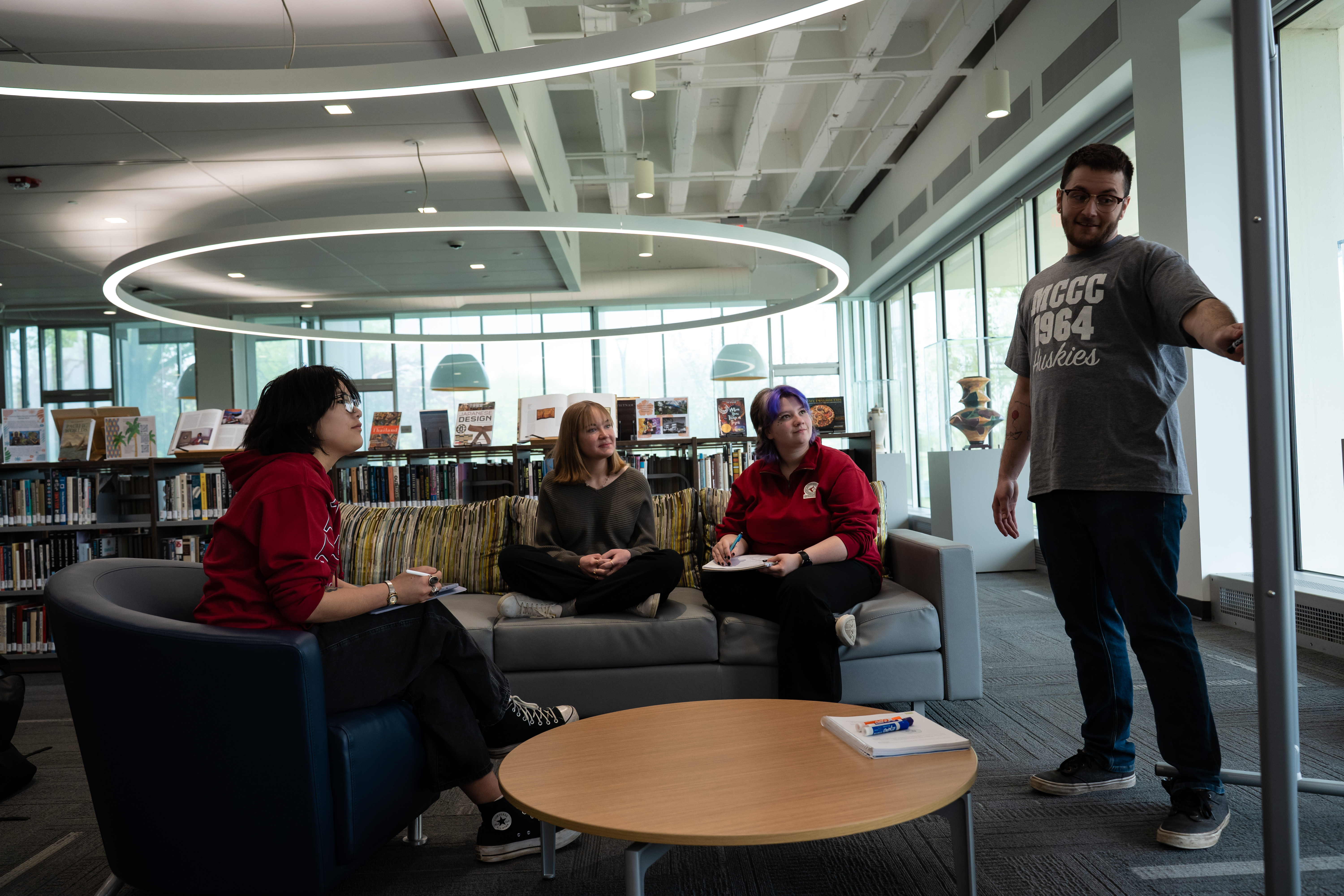Students working in library