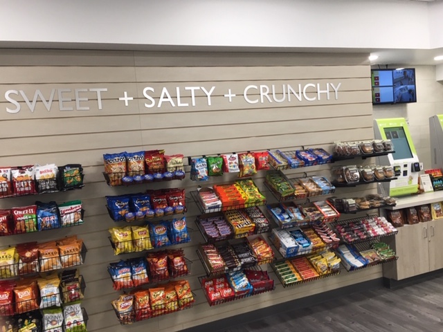 shelf of food in cafeteria