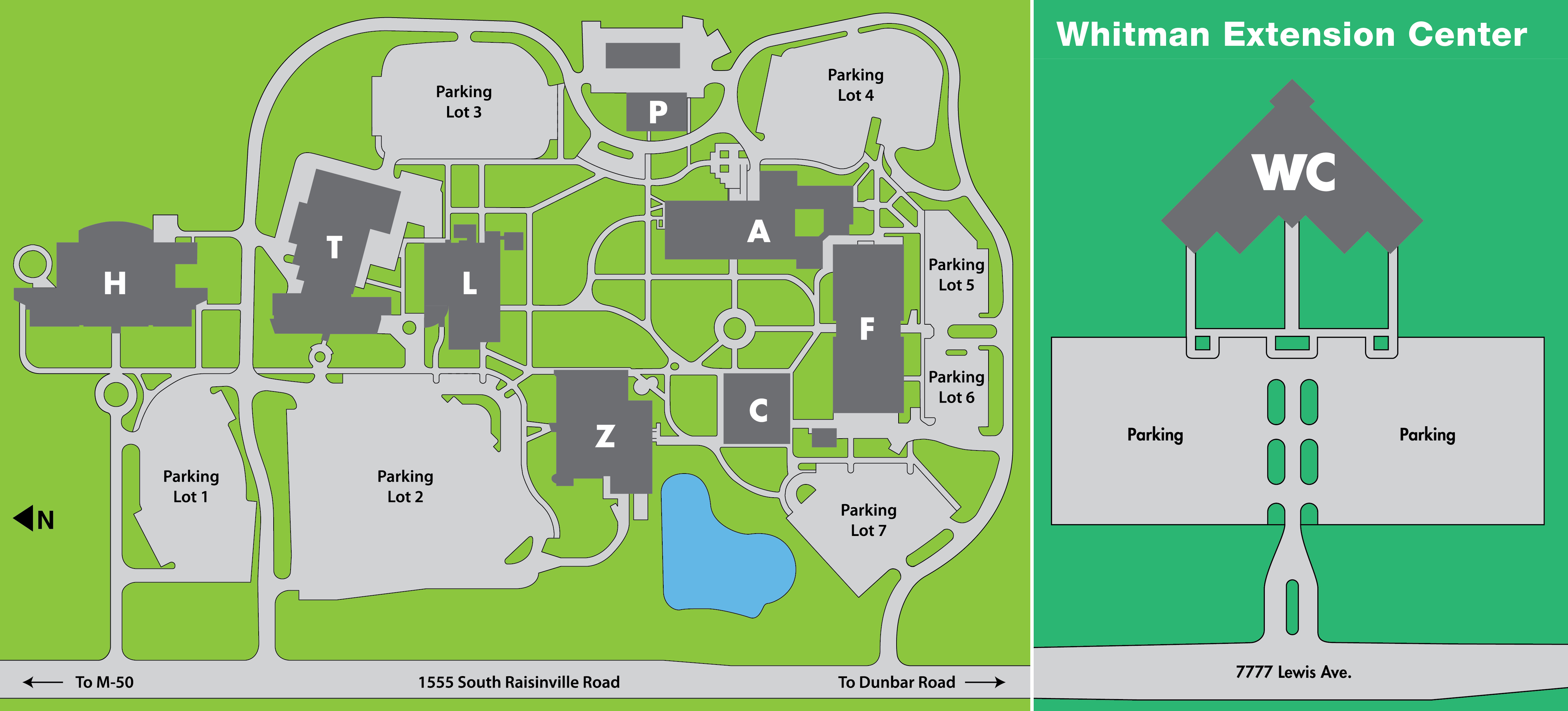 Main Campus and Whitman Center Map