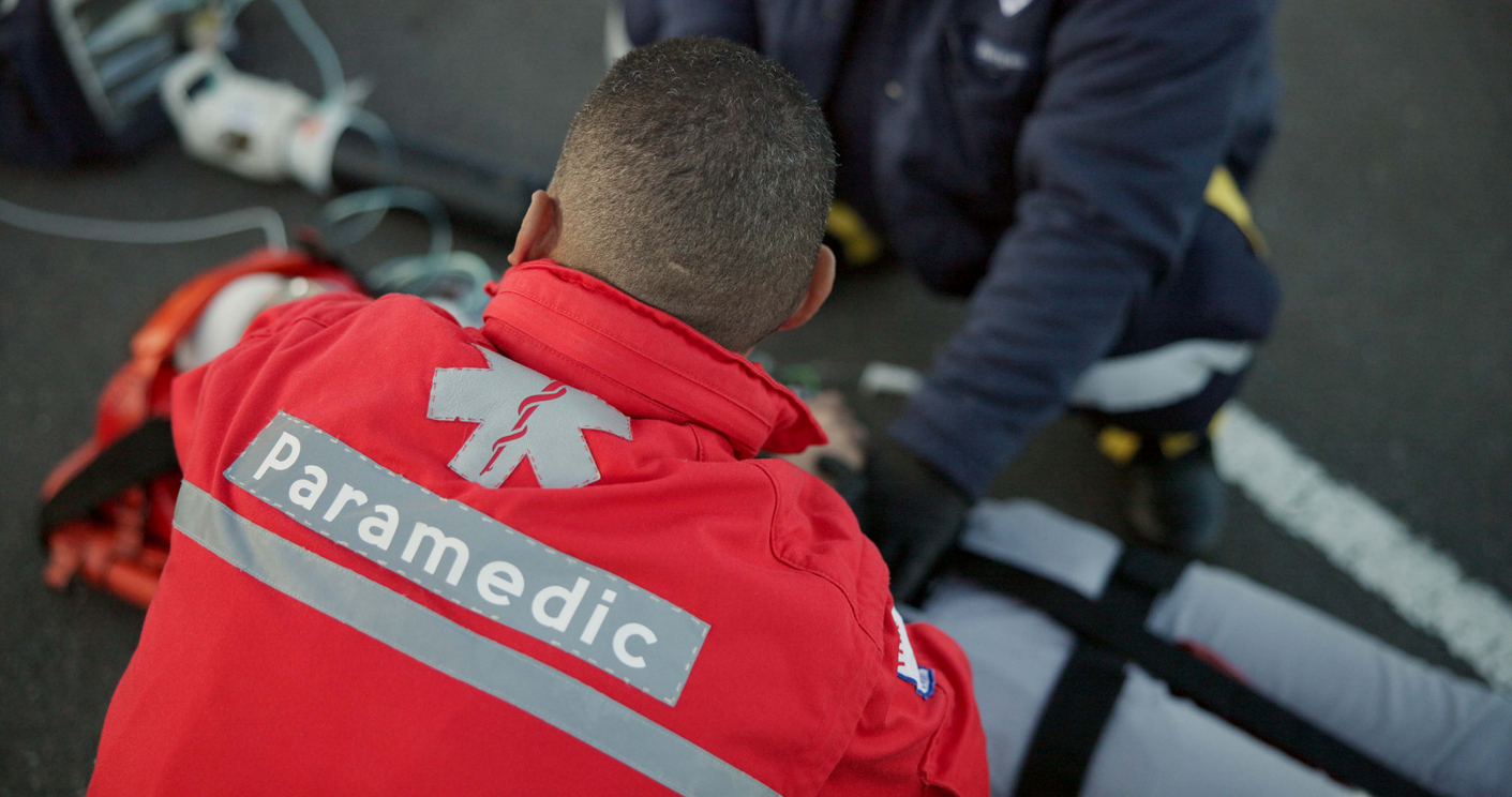 Paramedic seen from the back