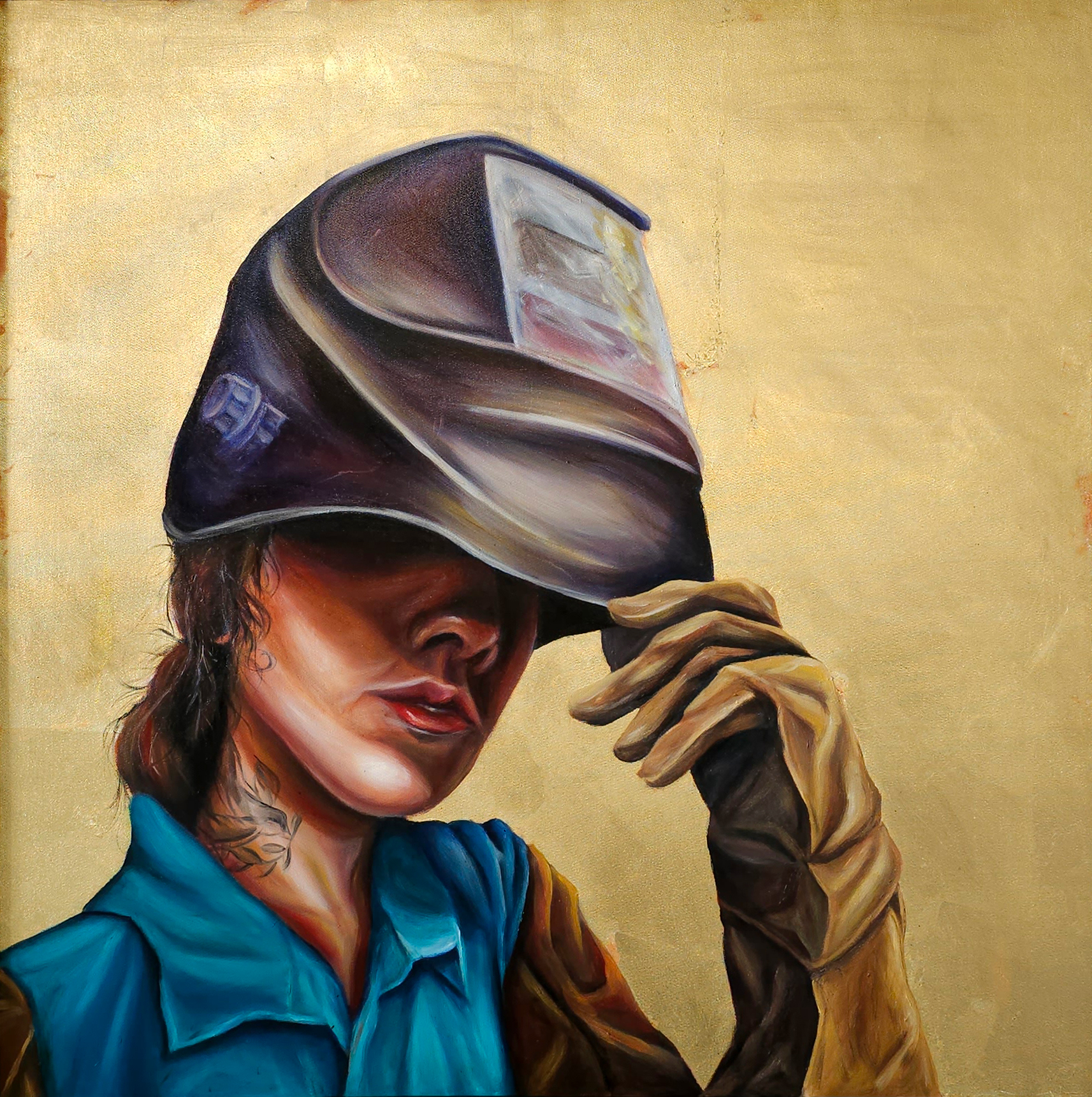 "Wild Thing," a painting by Cora Quiroz depicting a female welder.