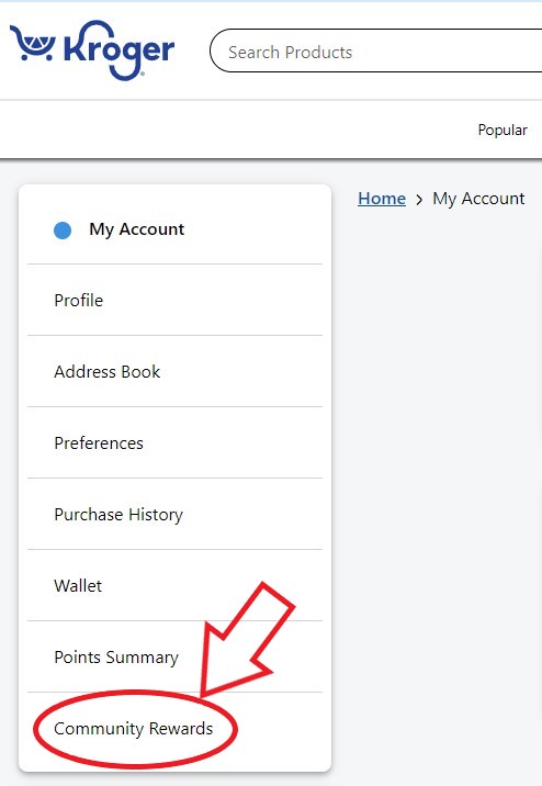 Step 2: Select "Community Rewards" from the drop down menu on the left under "My Account"