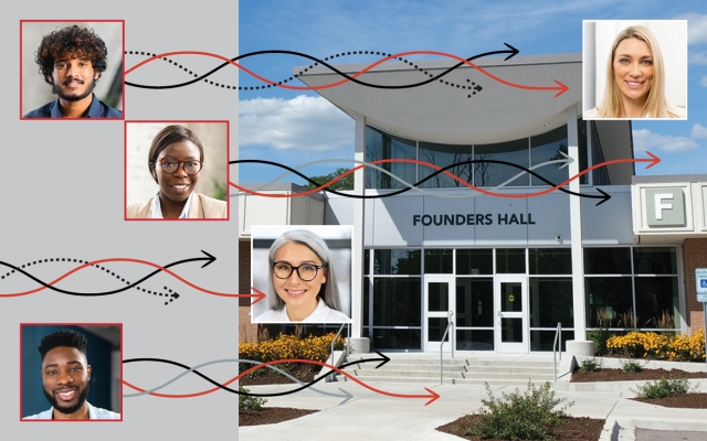 Photo of Founders Hall and people 