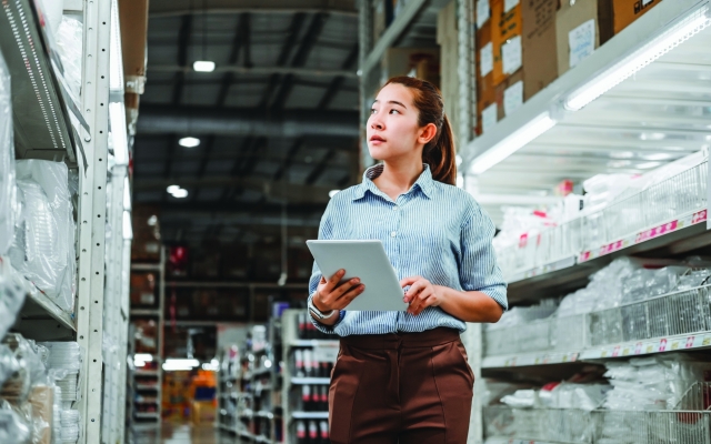 Woman in warehouse