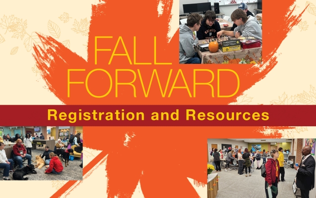 Students doing fall things, and images of leaves
