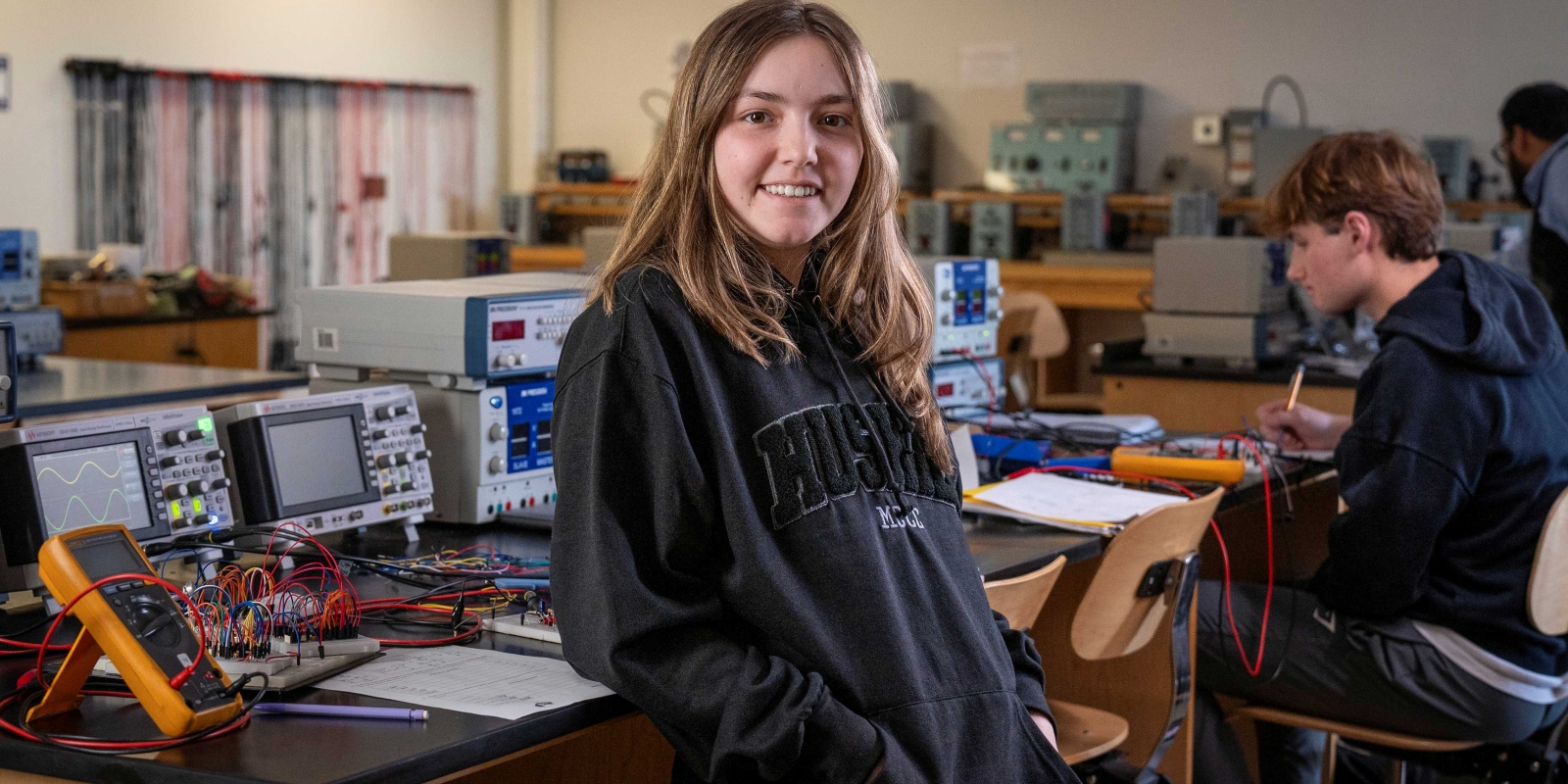 Grace Sturgeon in electronics lab