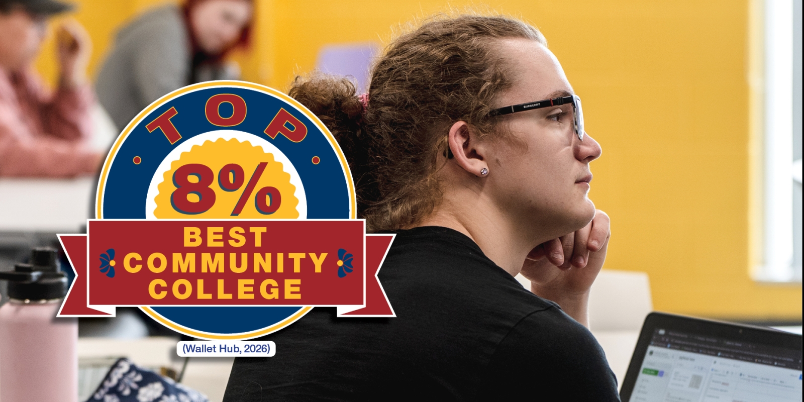 image of students with seal that says MCCC Top 8% Community College (WalletHub 2026)