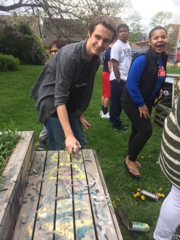 Students trying their hand at Graffiti Art, Detroit, Michigan