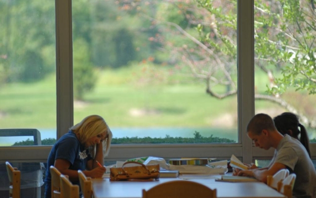 students in library